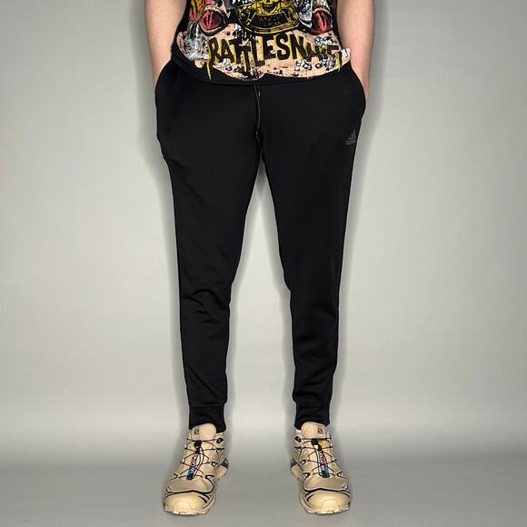 Adidas Sweatpants Black Polyester Joggers Subtle Logo - Picture 2 of 4